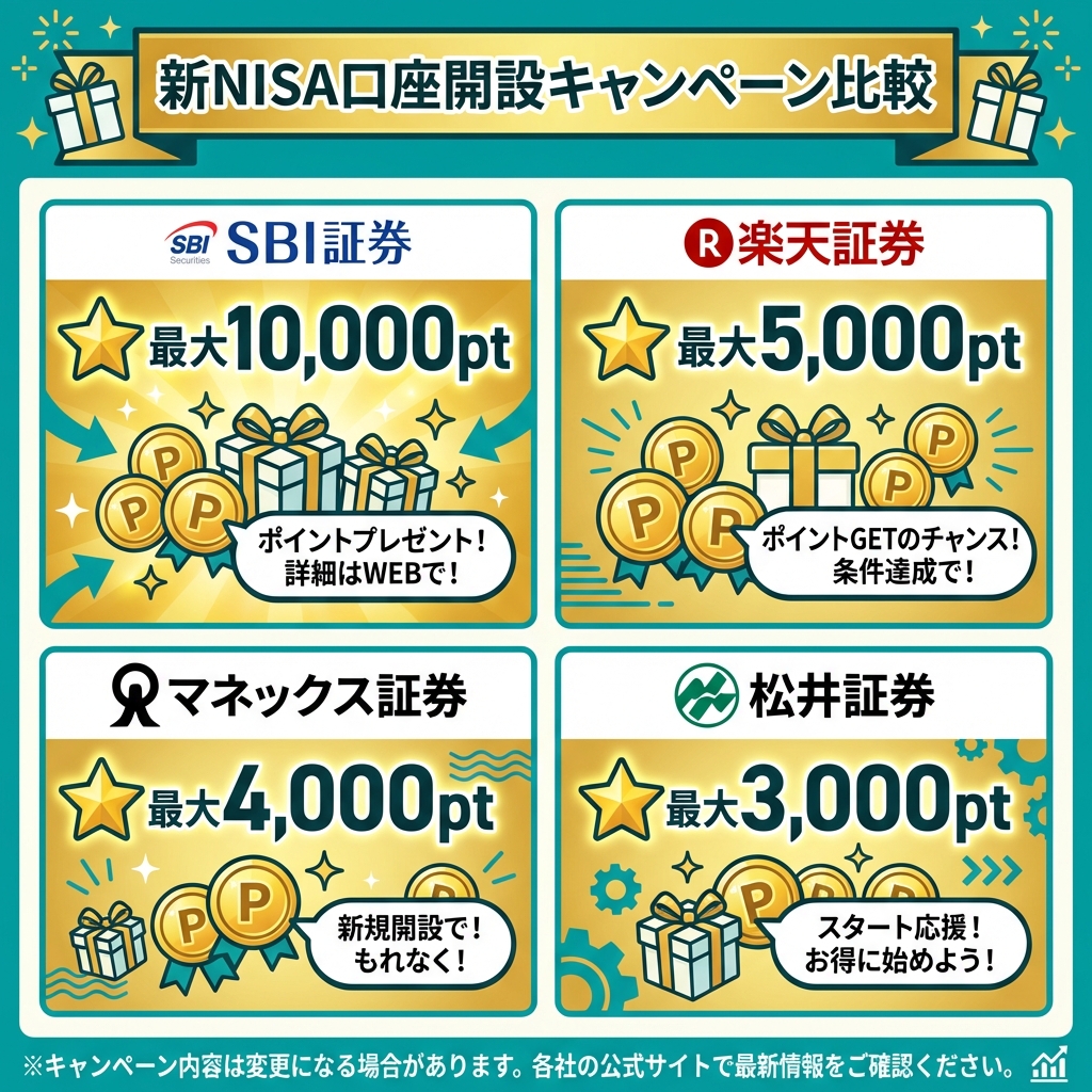 新NISA口座開設キャンペーン比較